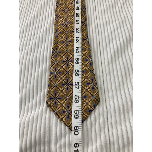 Jos. A. Bank Signature Gold Silk Tie Blue Gold Diamond Pattern Preppy - Picture 7 of 7
